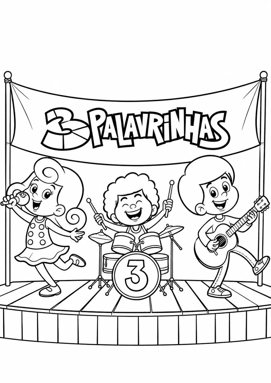 Banda de 3 Palavrinhas para colorir