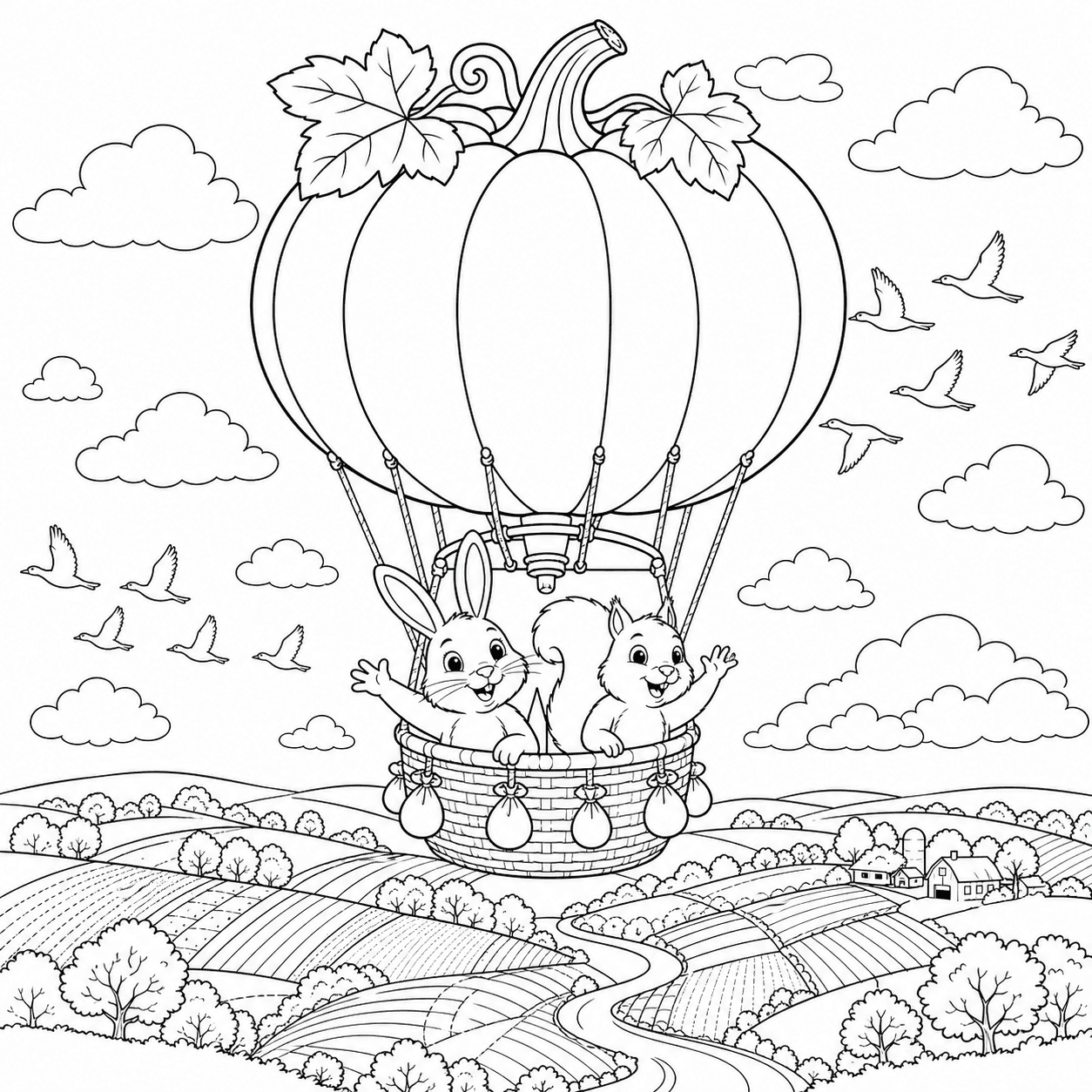 Balão em forma de abóbora com animais para colorir