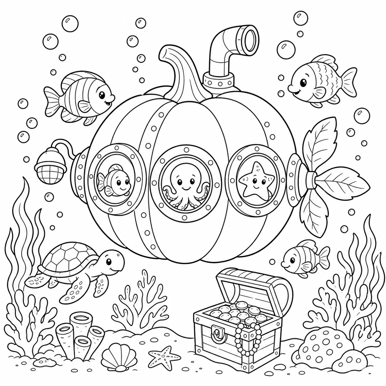 Submarino em forma de abóbora para colorir