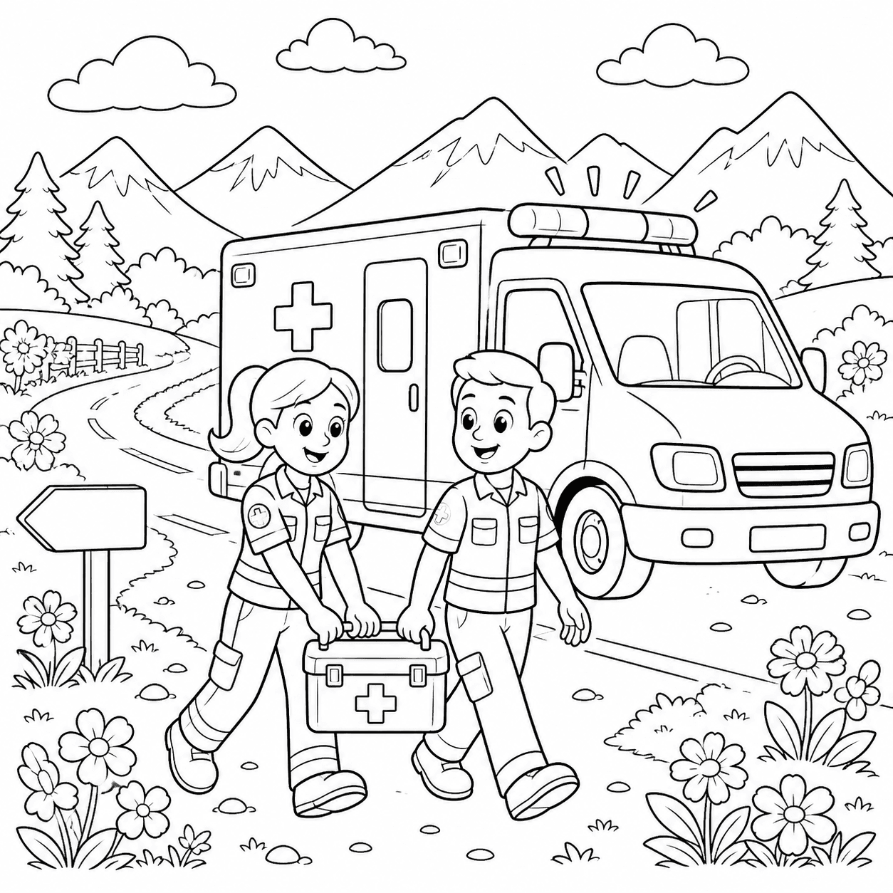 Ambulância na estrada para colorir