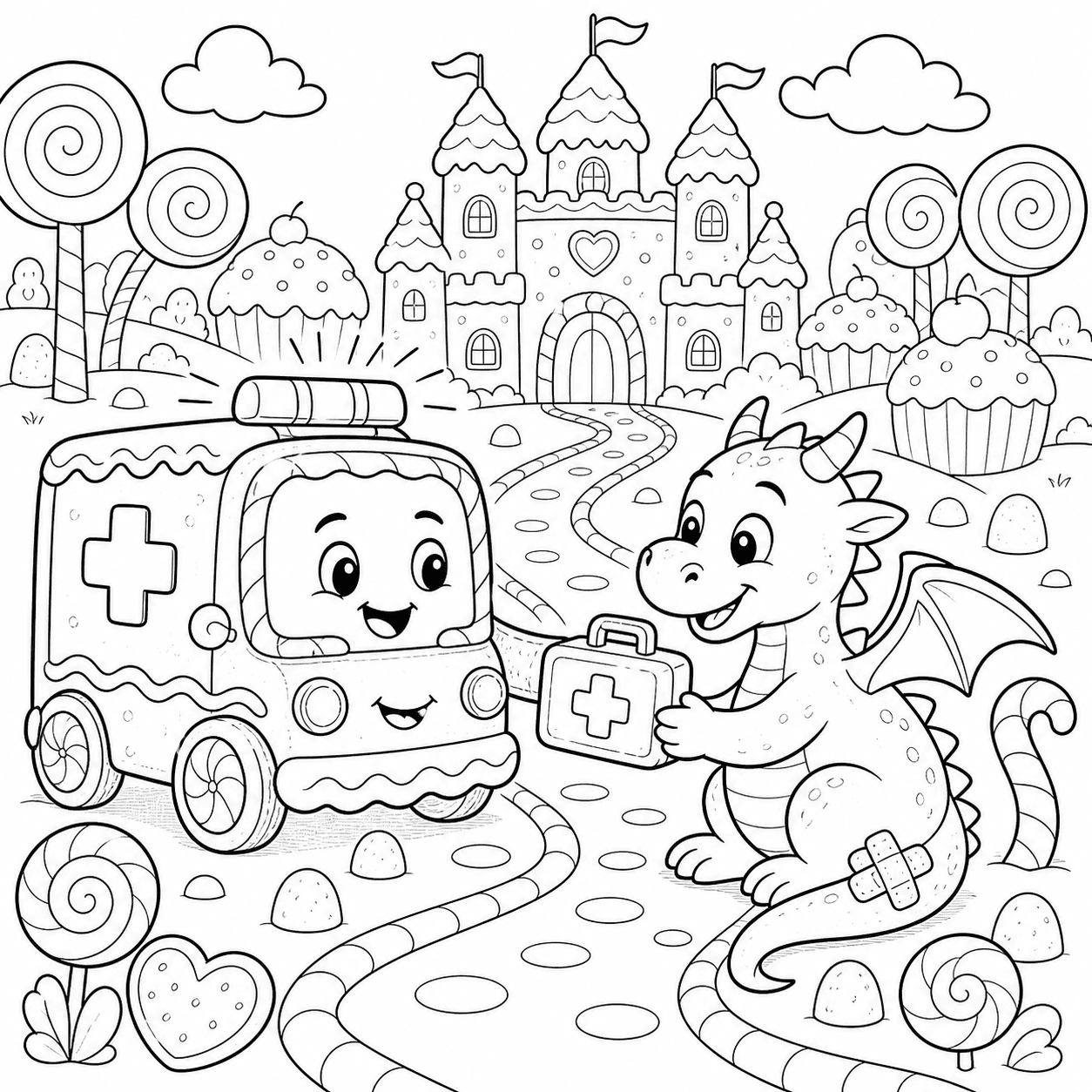 Ambulância no reino dos doces para colorir