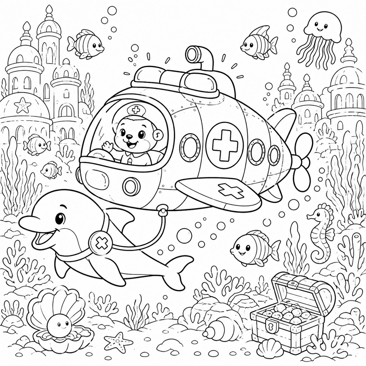 Ambulância submarina para colorir