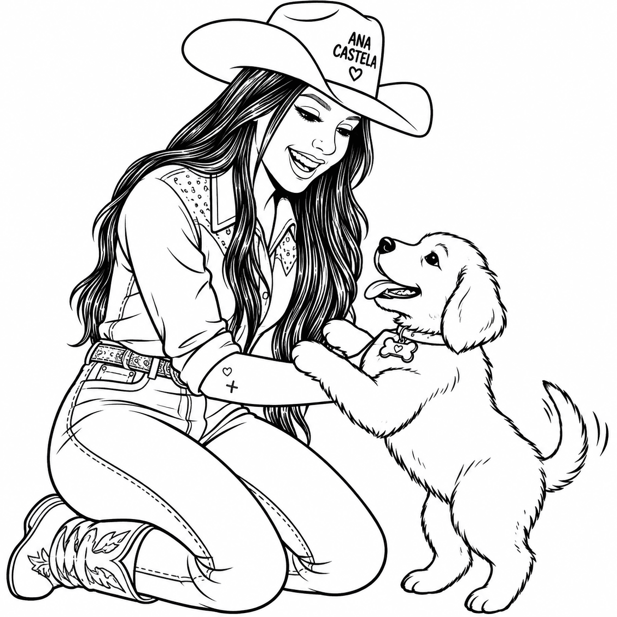 Ana Castela e cachorrinho para colorir