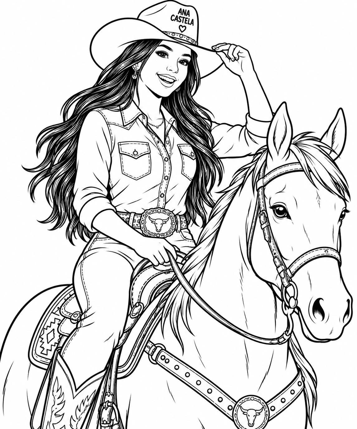 Ana Castela e cavalo para colorir