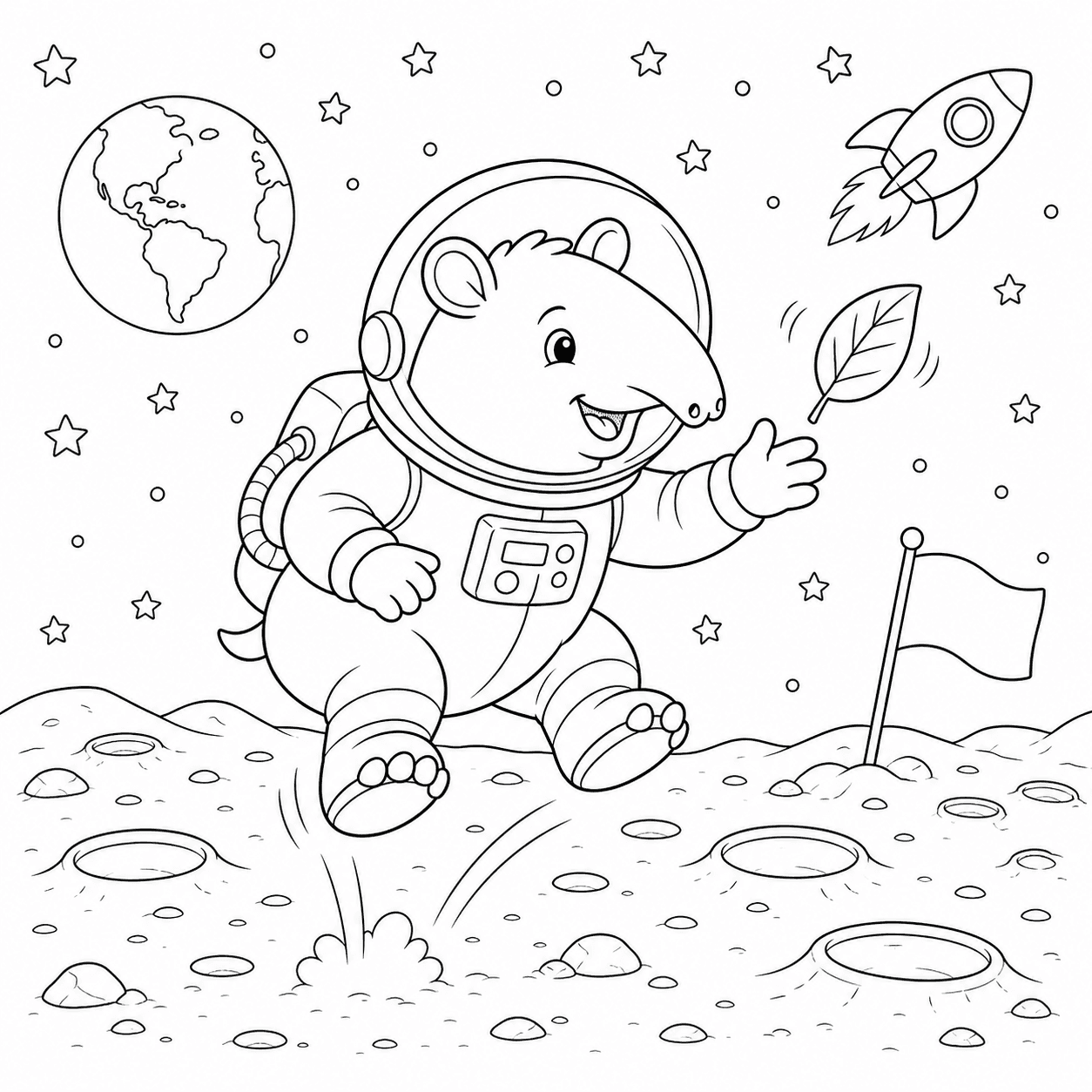 Anta astronauta explorando a Lua para colorir