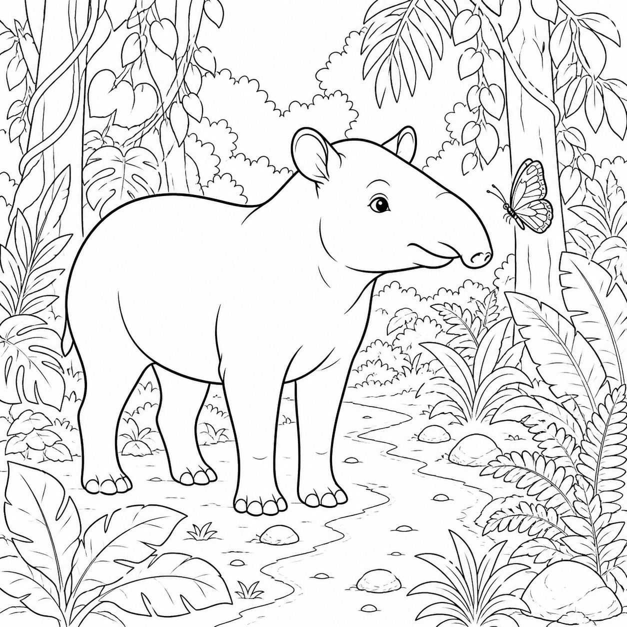 Anta em uma trilha da floresta para colorir