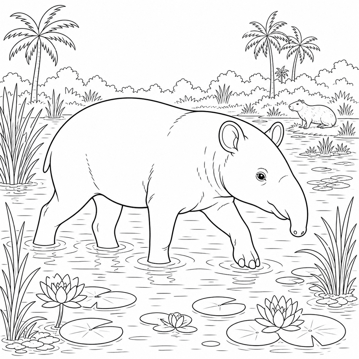 Anta caminhando nas águas do Pantanal para colorir