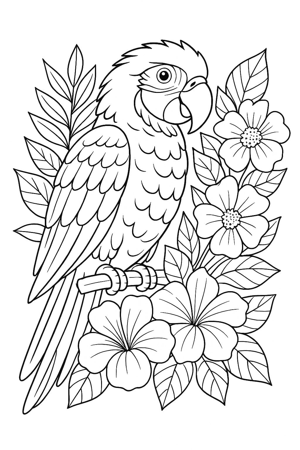 Arara com flores para colorir