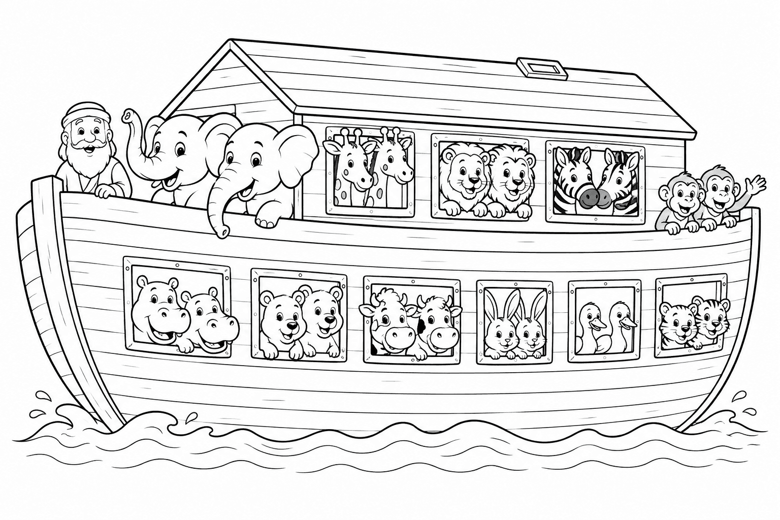 Animais na Arca de Noé para colorir