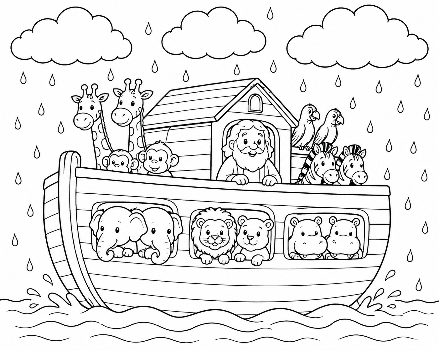 Arca de Noé na chuva para colorir