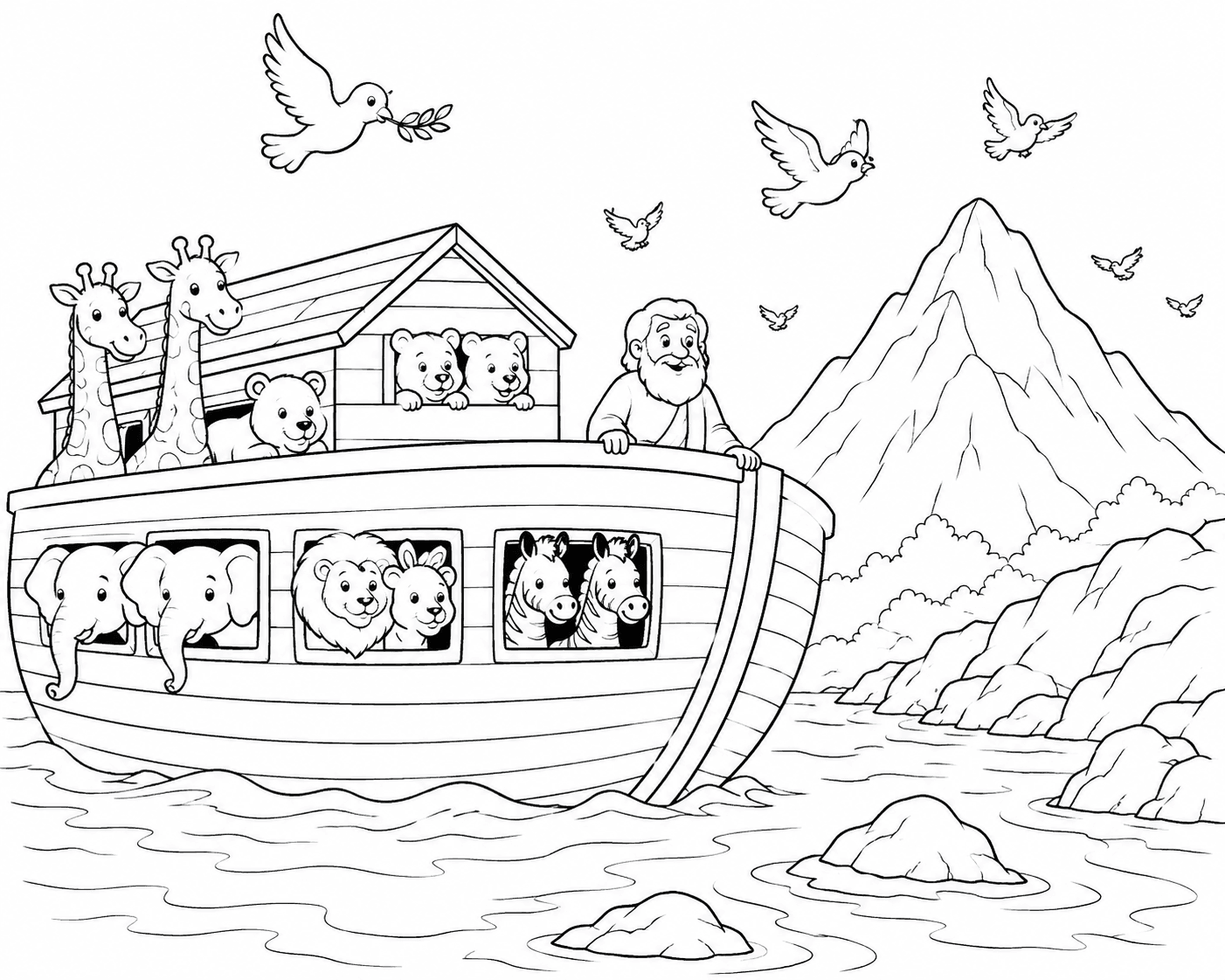 Arca de Noé no mar para colorir