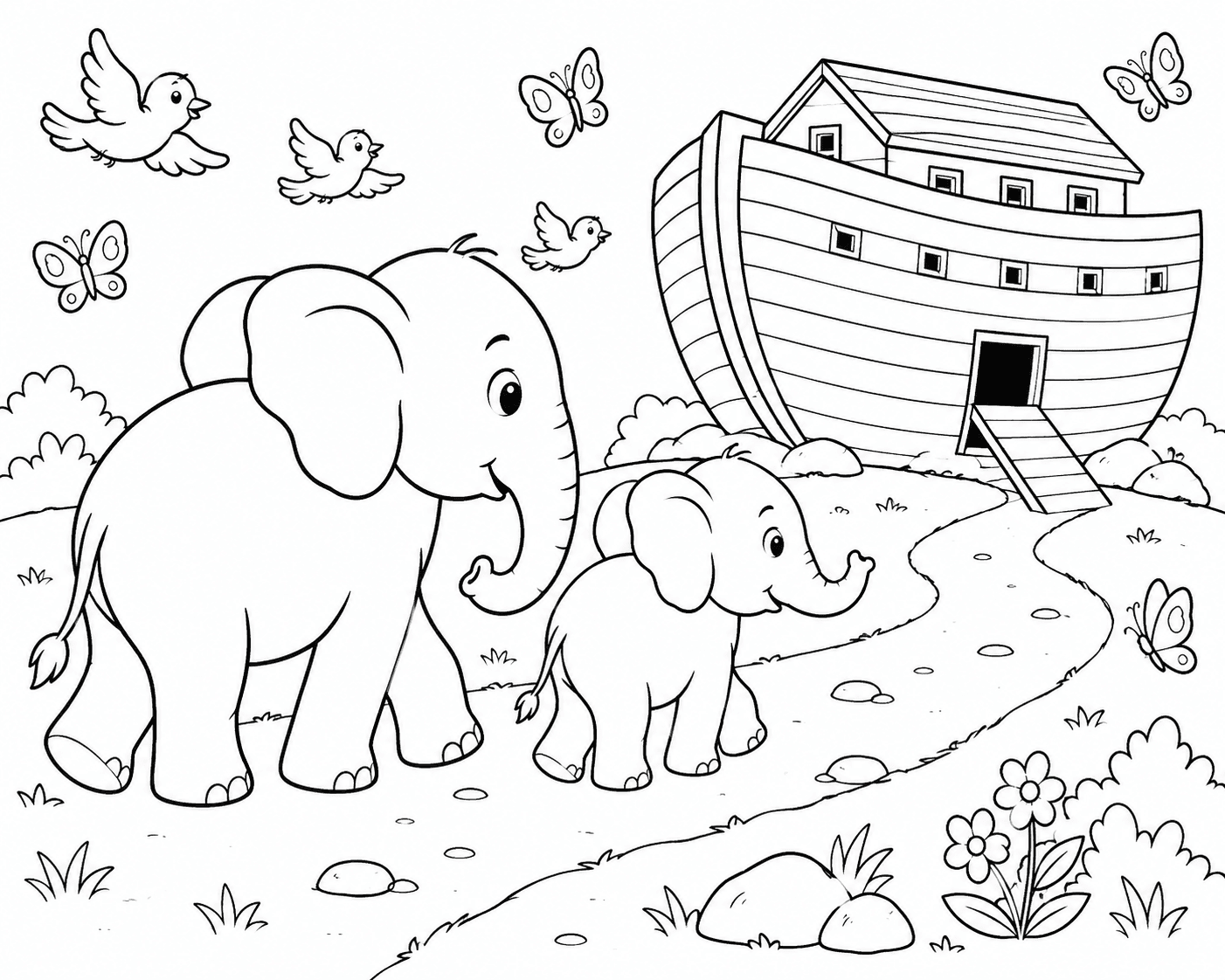 Elefante entrando na Arca para colorir