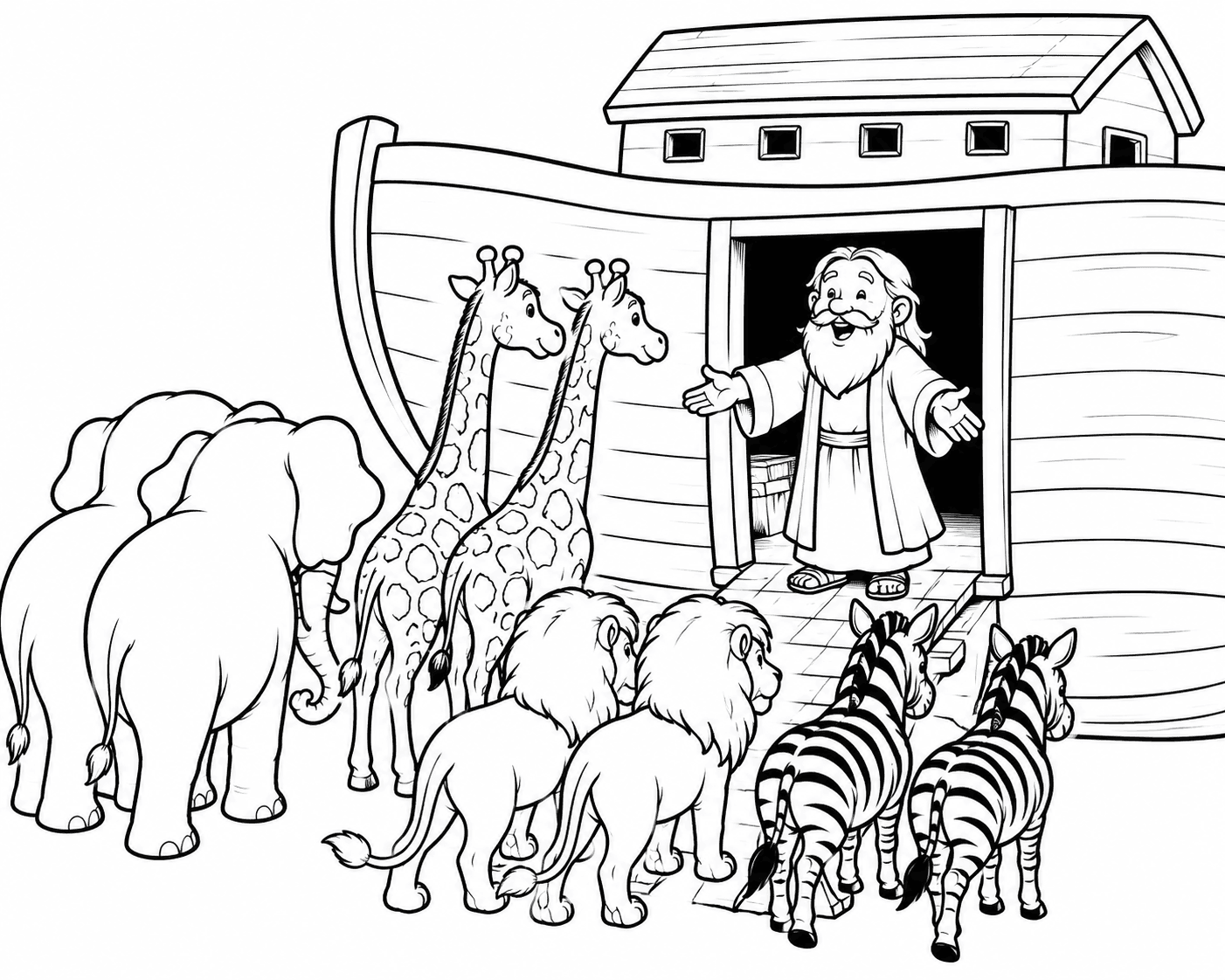 Noé recebendo os animais para colorir