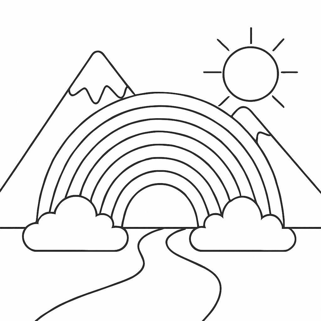 Arco-íris na montanha congelada para colorir