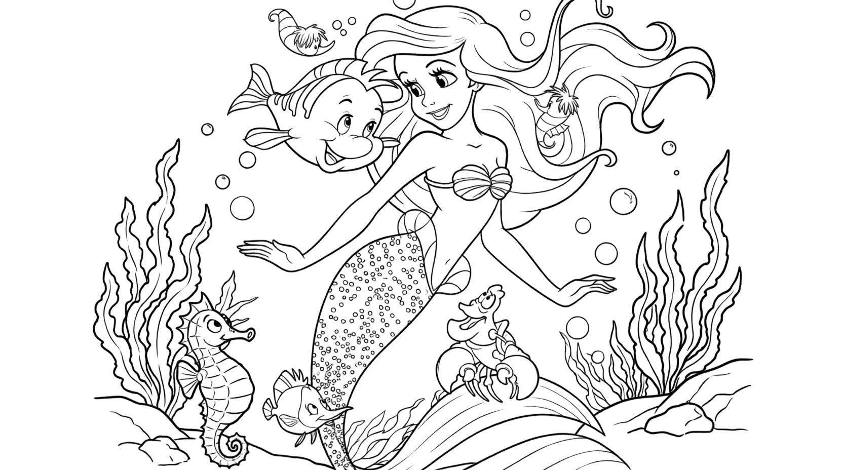 Ariel e amigos para colorir