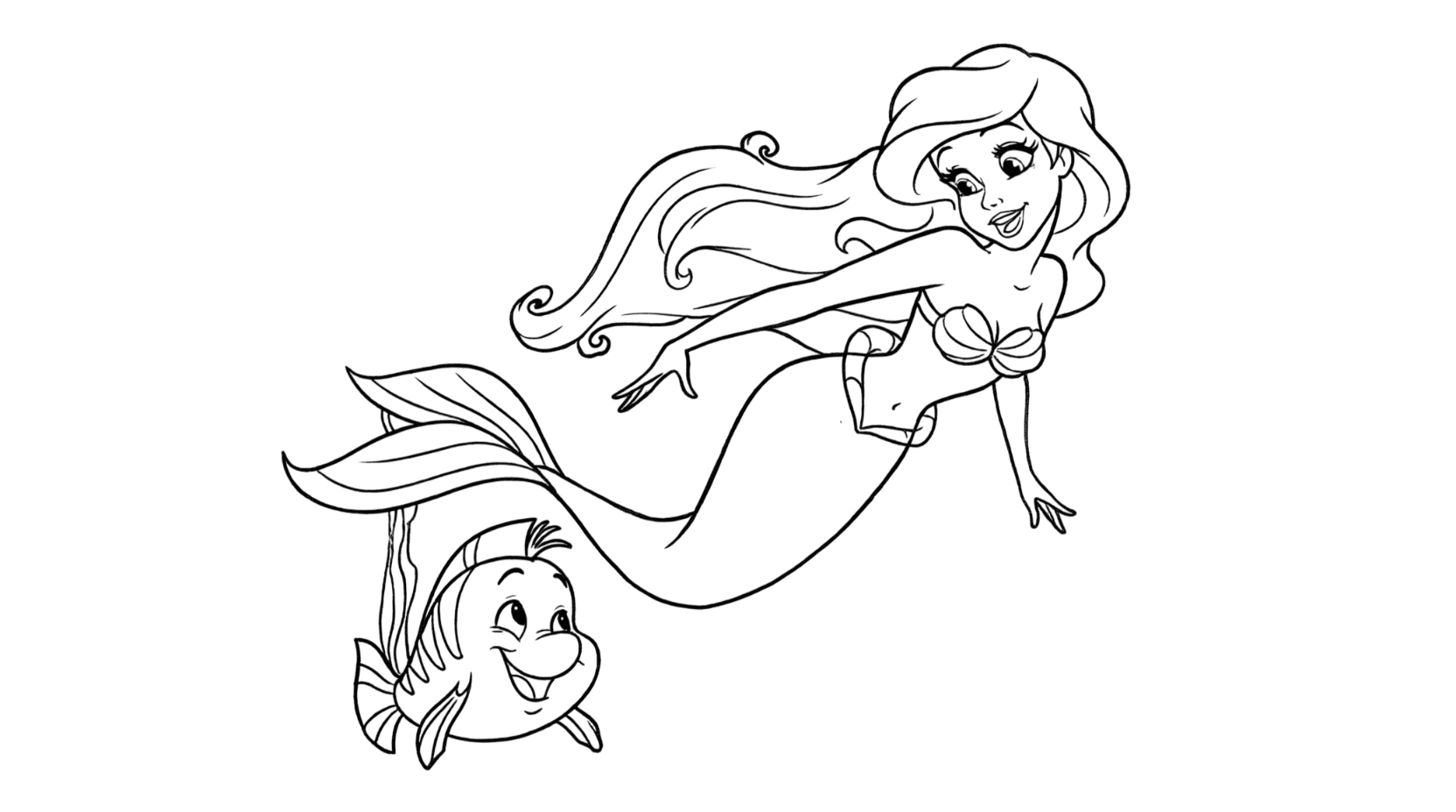 Ariel e Linguado para colorir