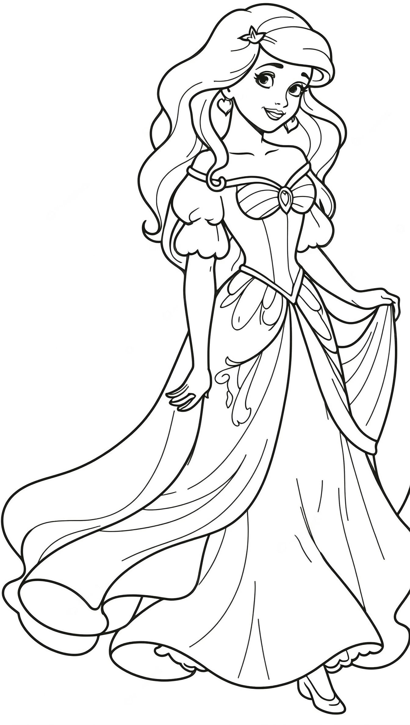 Ariel com vestido para colorir