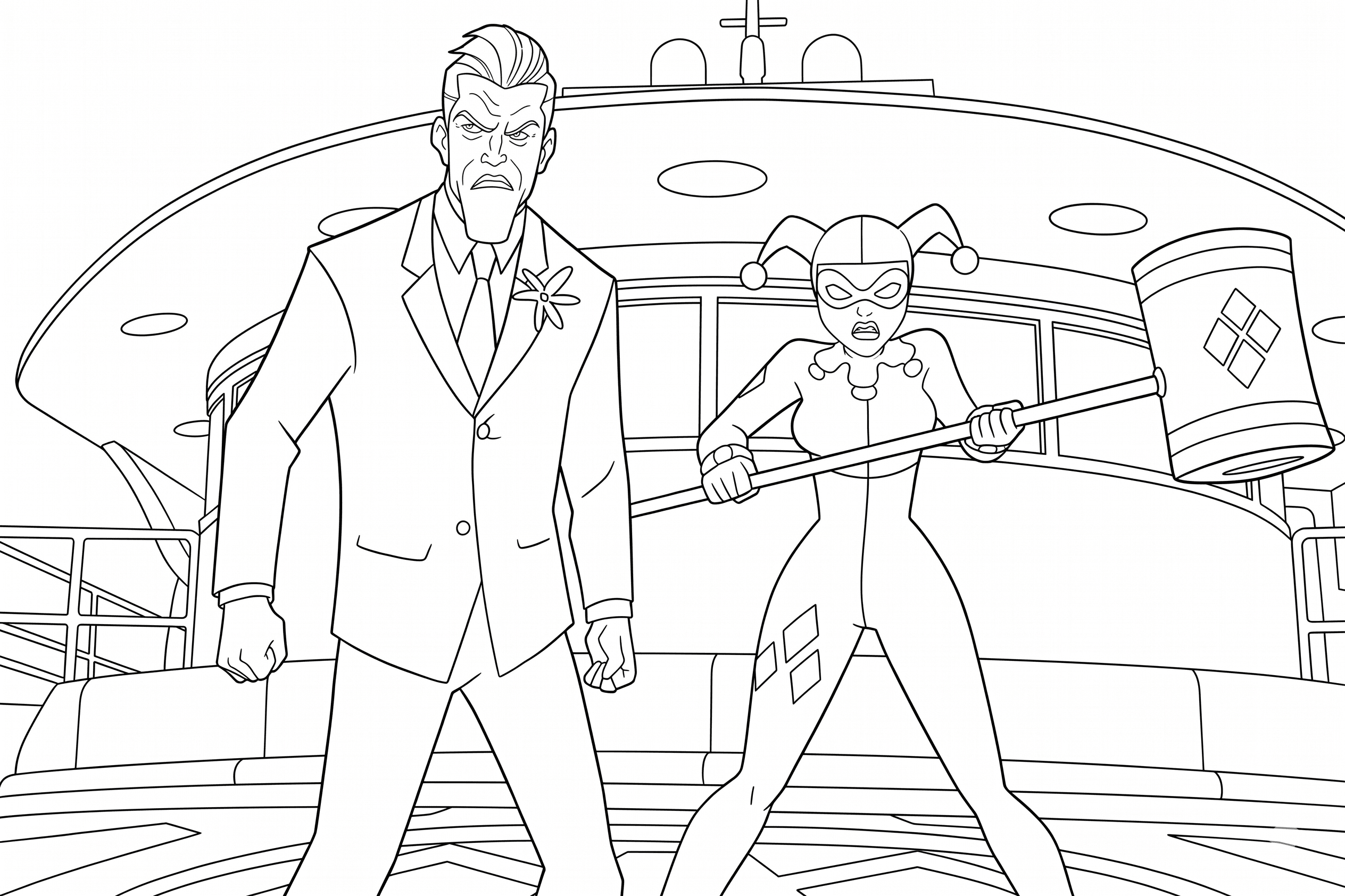 Arlequina e Coringa para colorir