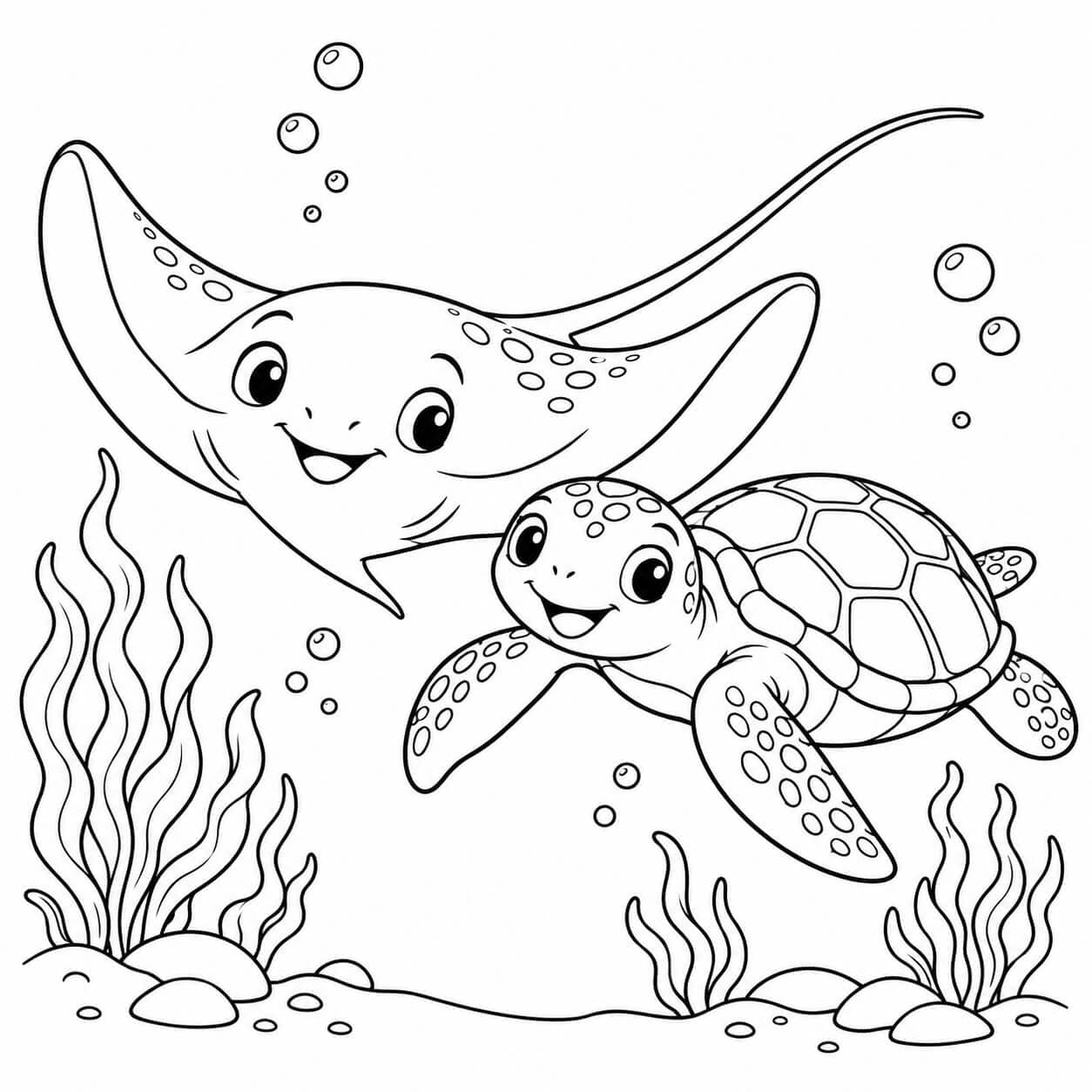 Arraia e tartaruga para colorir