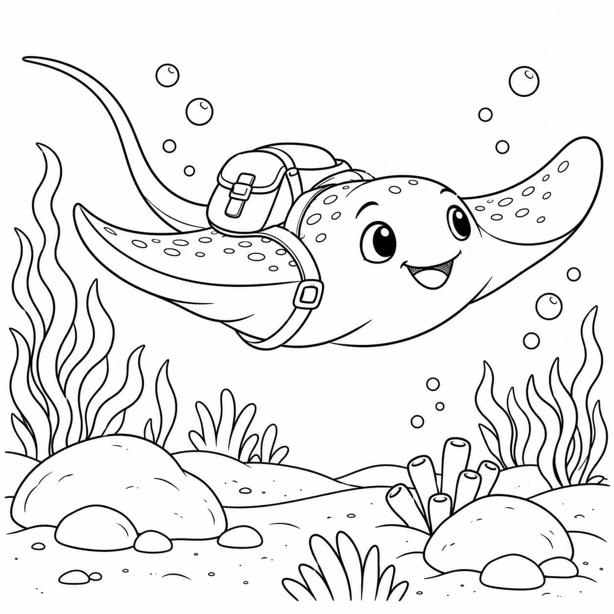 Arraia em uma viagem submarina para colorir