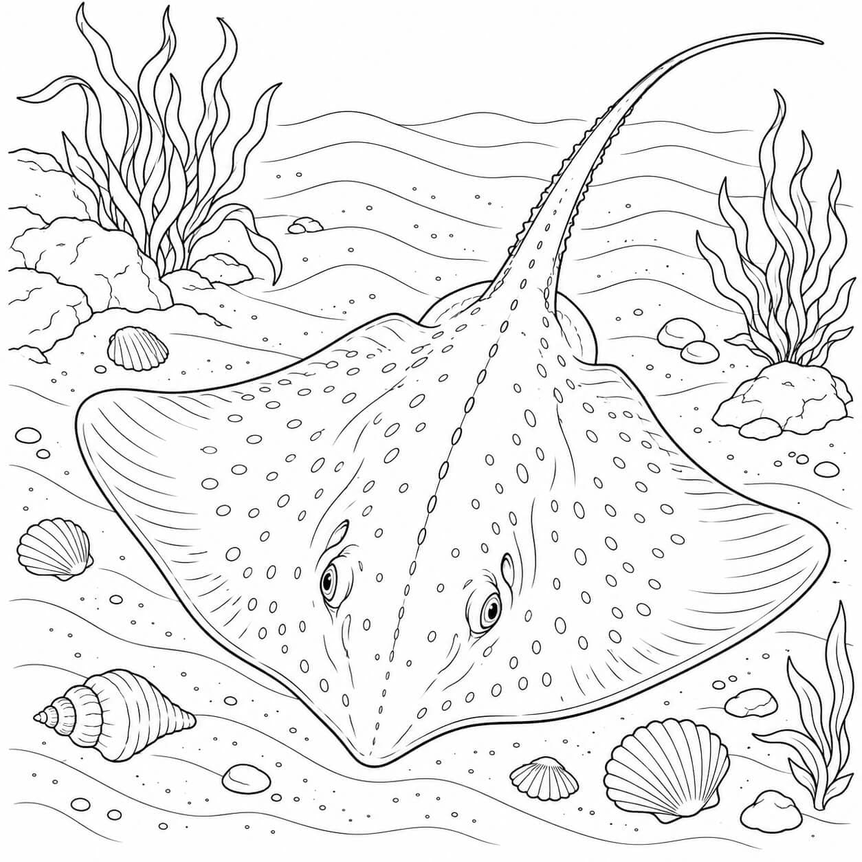 Arraia sobre o fundo do mar para colorir
