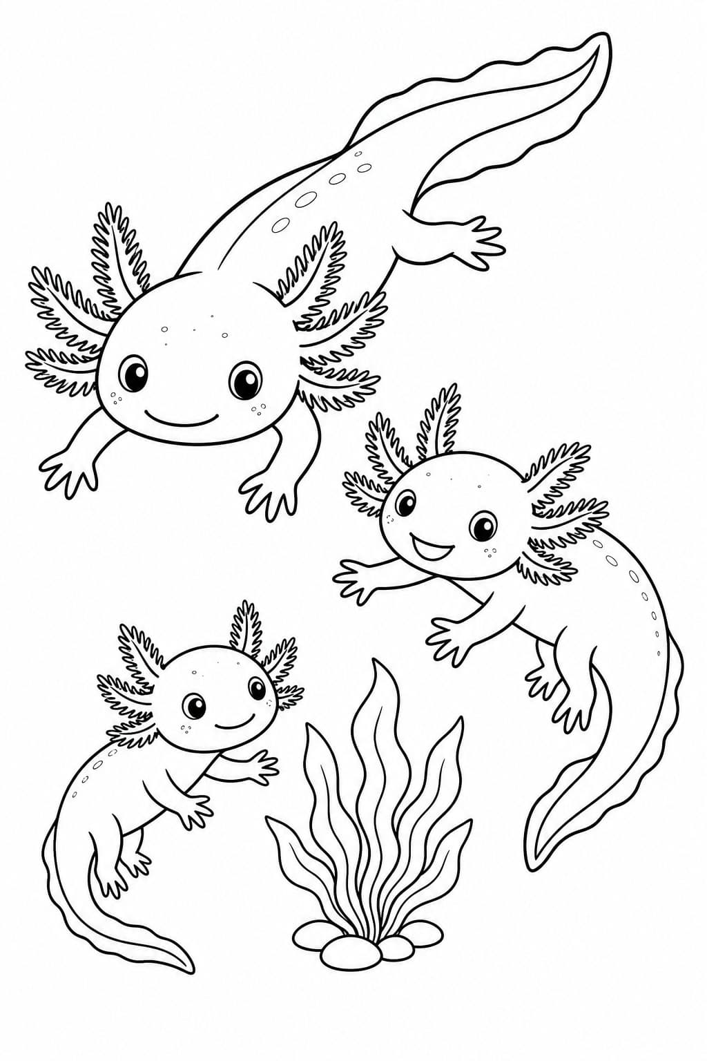 Axolote com amigos para colorir
