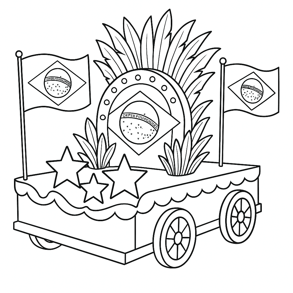 Bandeira do Brasil em carro alegórico para colorir