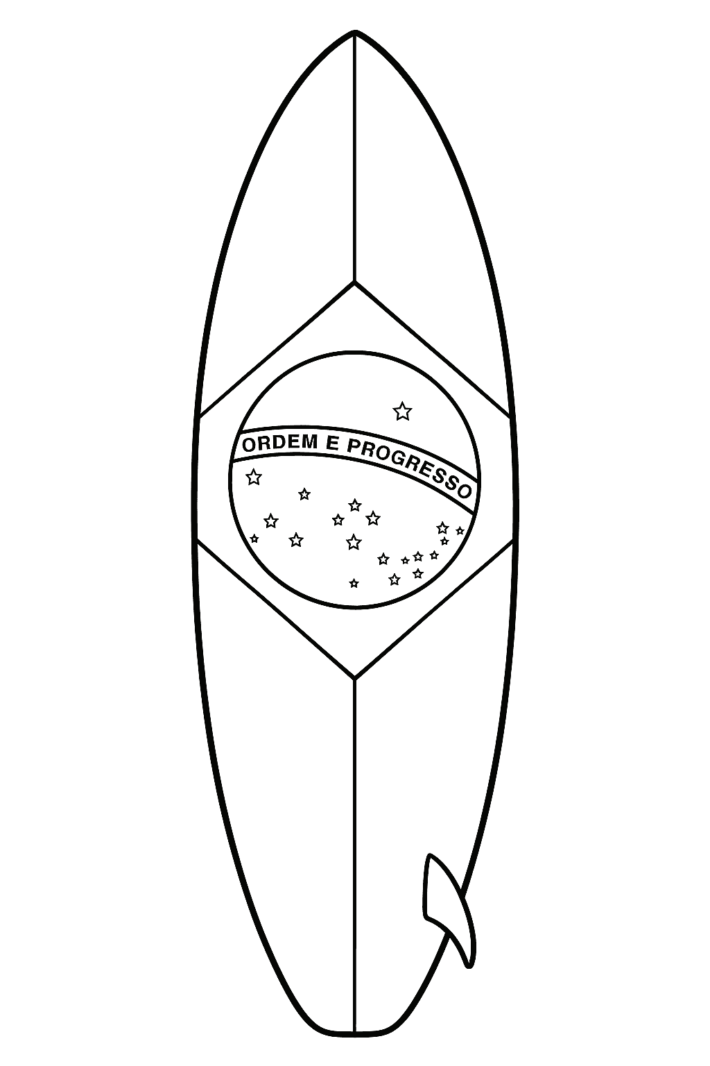 Prancha de surfe com bandeira do Brasil para colorir