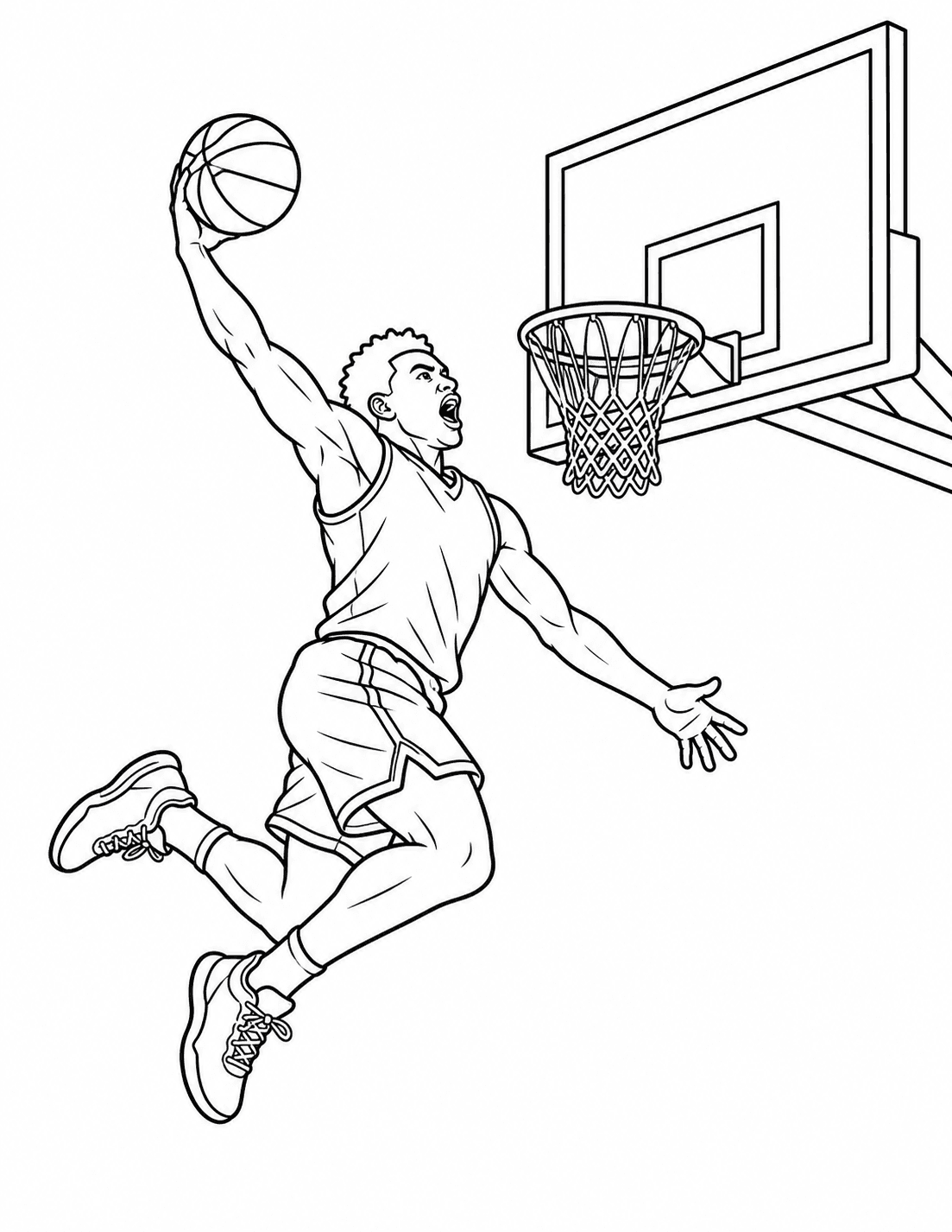Jogador de basquete fazendo enterrada para colorir