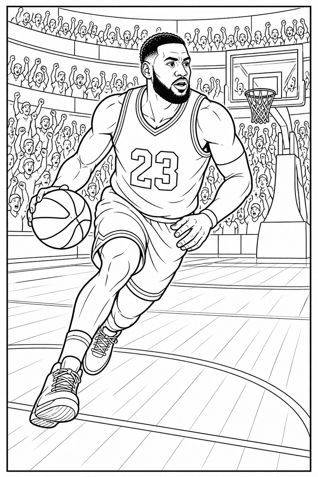 LeBron James jogando basquete para colorir
