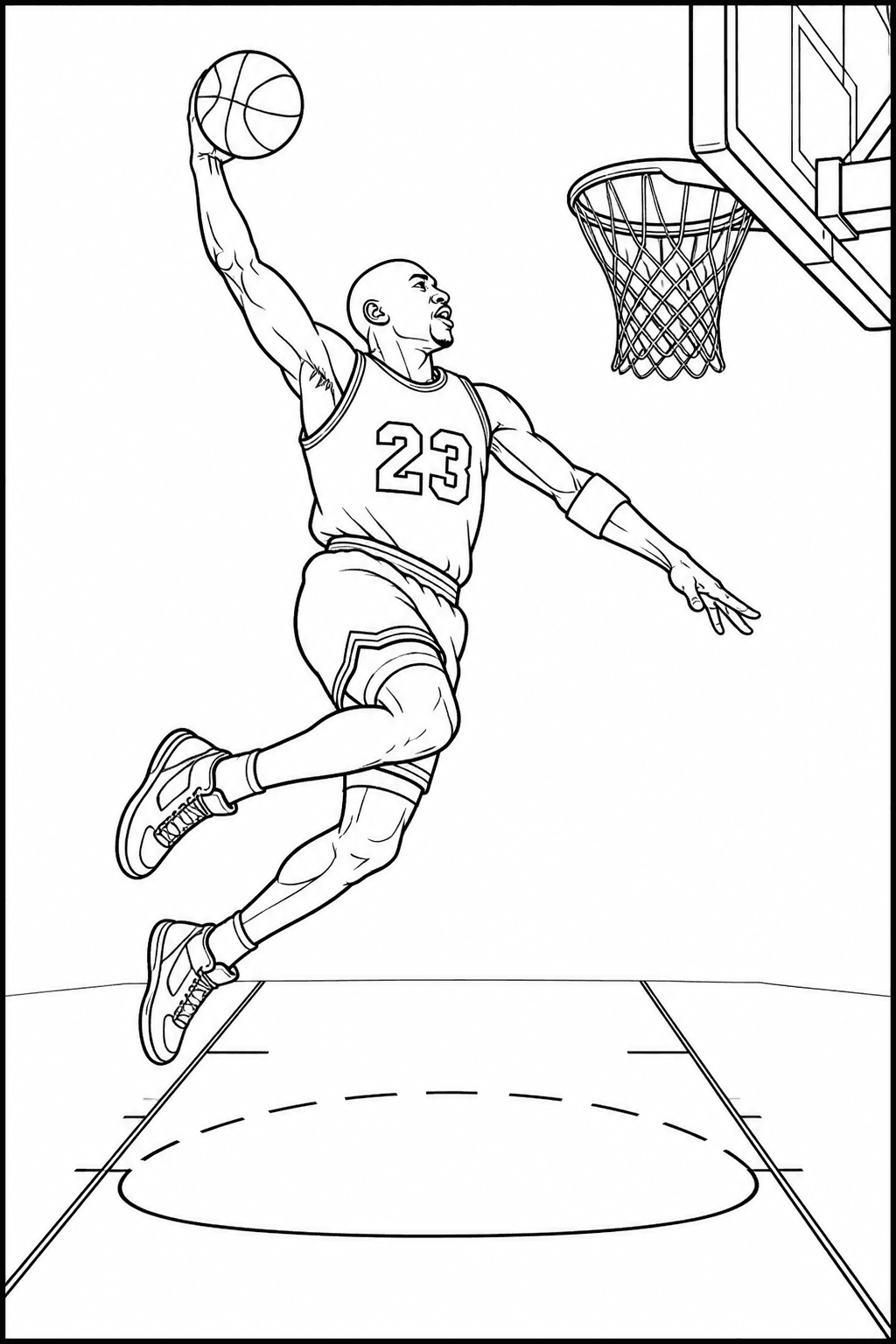 Michael Jordan fazendo enterrada no basquete para colorir