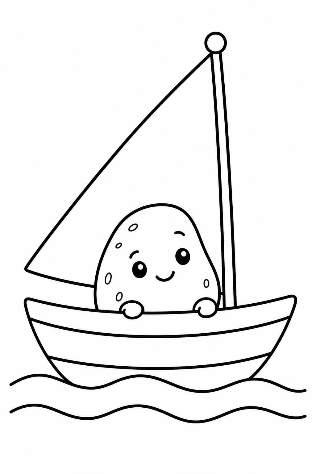 Batata no barco a vela para colorir