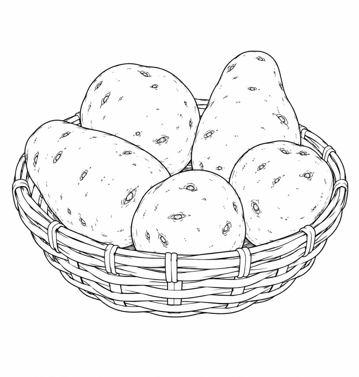 Batatas realistas na cesta para colorir