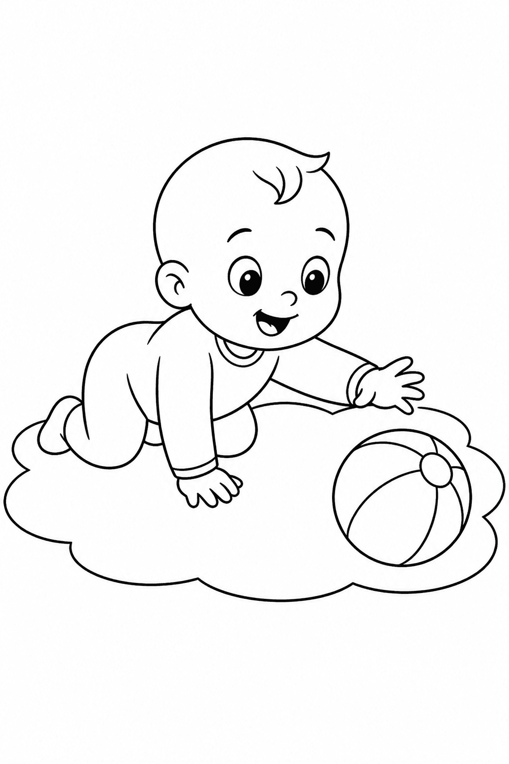 Bebê engatinhando até uma bola para colorir