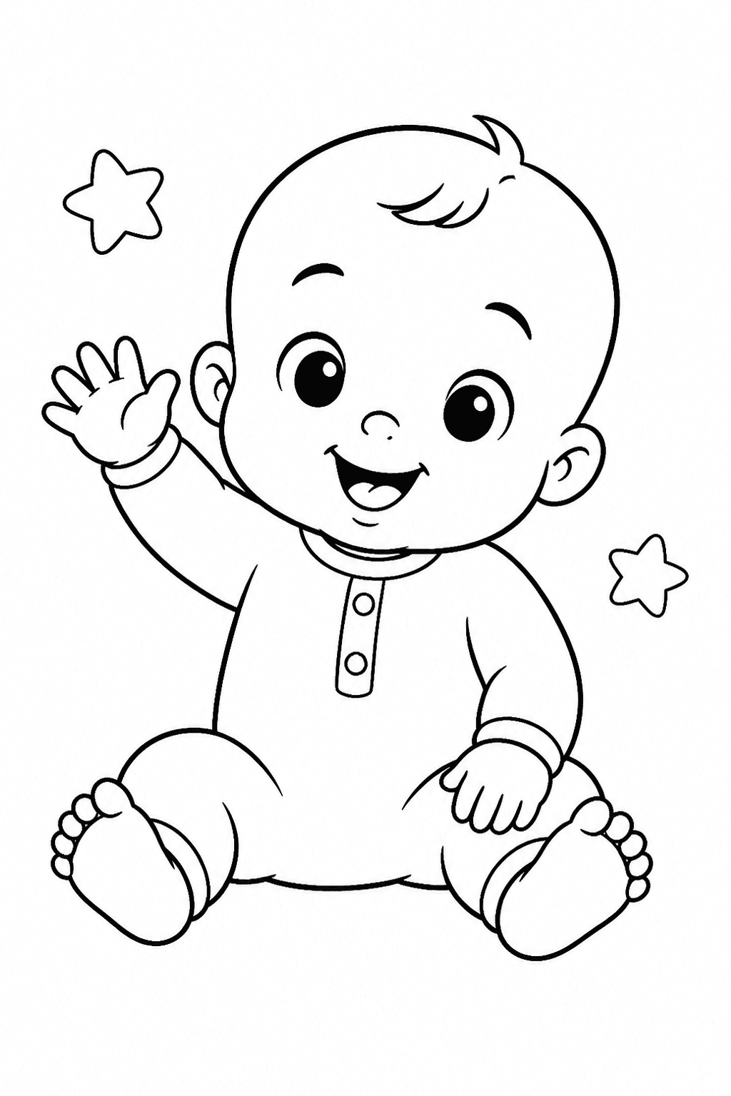 Bebê sorrindo e acenando para colorir