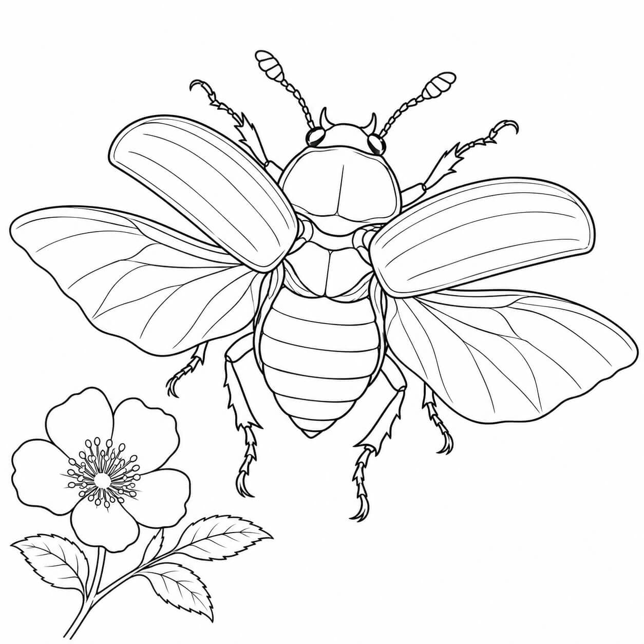 Besouro com asas abertas para colorir