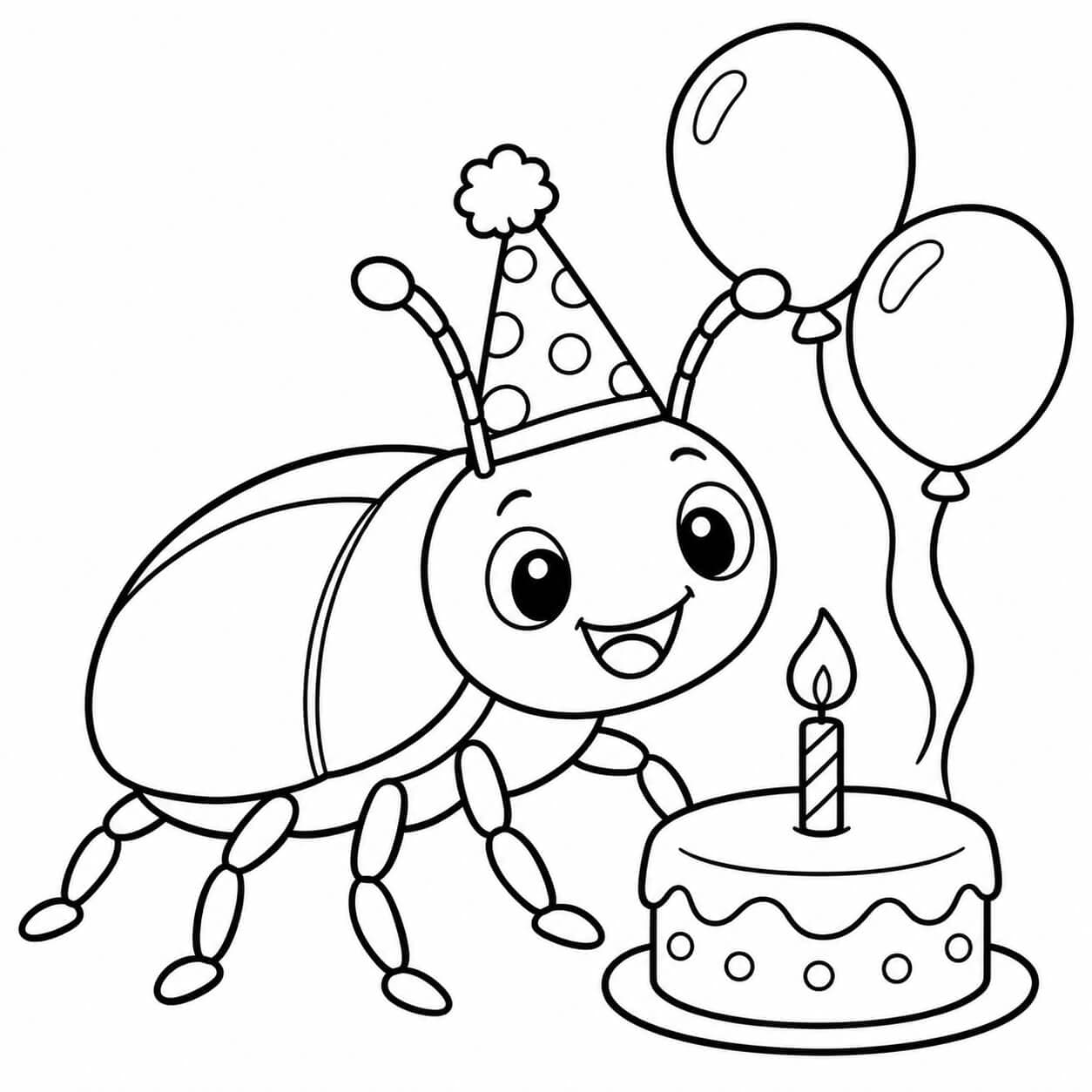 Besouro no aniversário para colorir