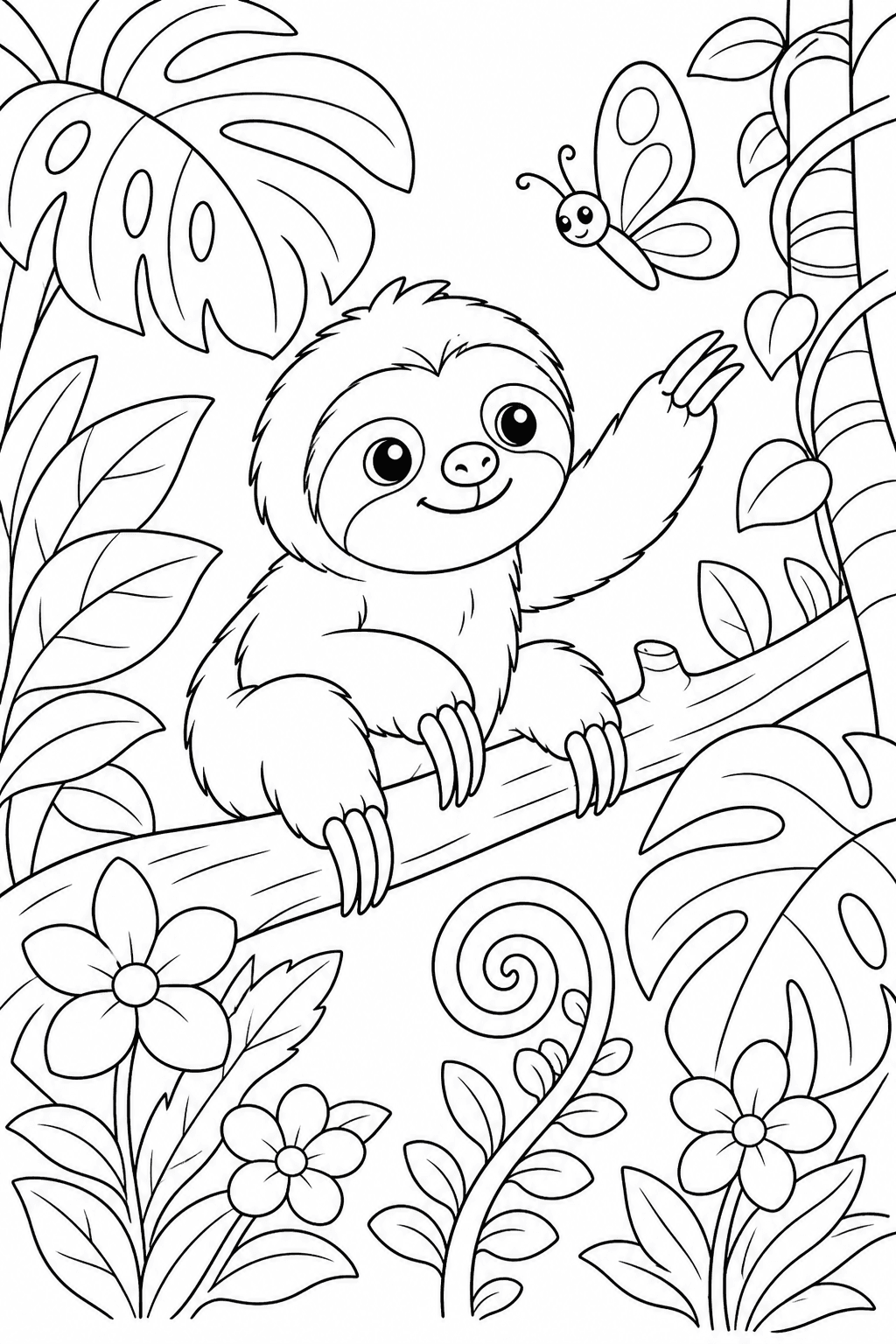 Filhote de bicho-preguiça na floresta para colorir