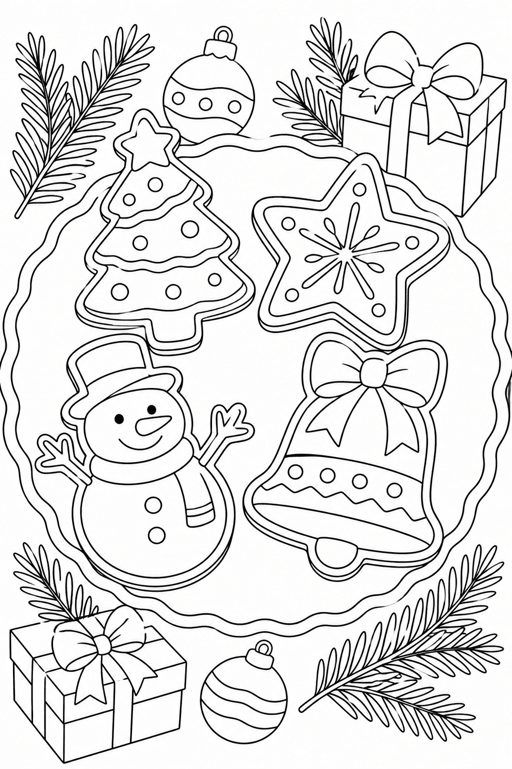 Biscoitos de Natal com presentes para colorir