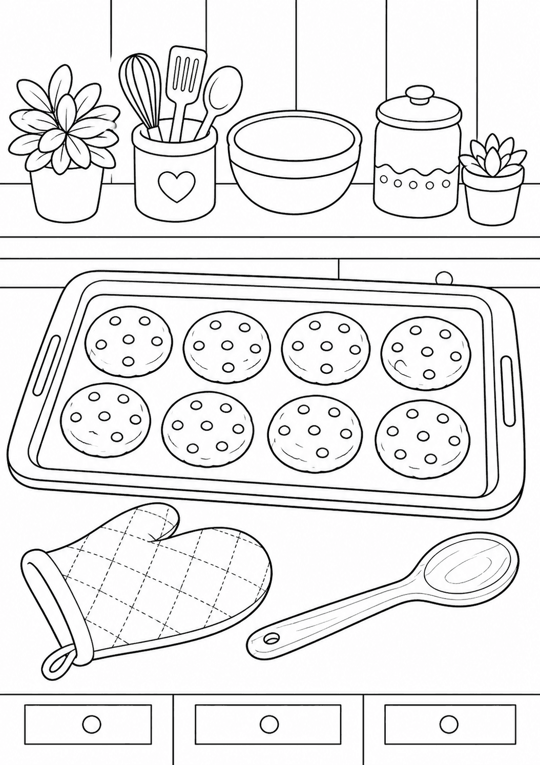 Biscoitos assando na cozinha para colorir