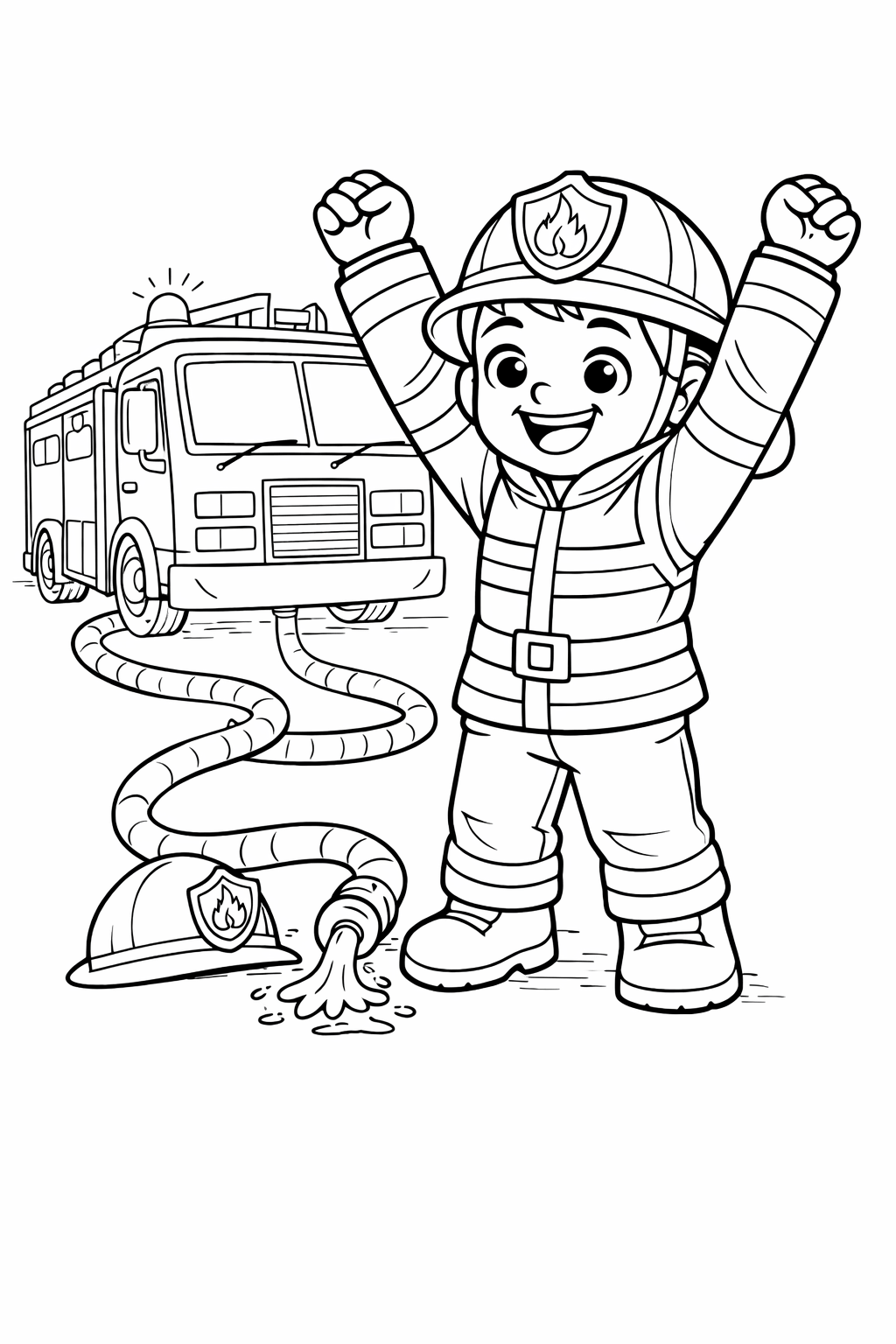 Bombeiro infantil comemorando para colorir