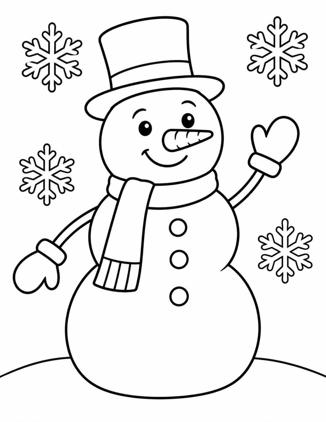 Boneco de neve abanando para colorir