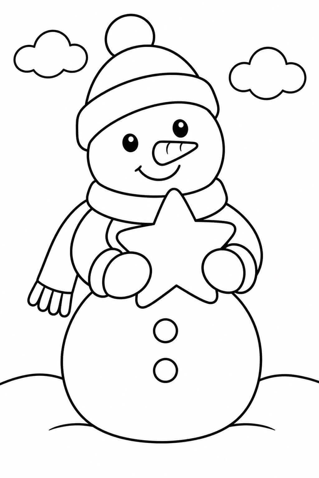 Boneco de neve com estrela para colorir