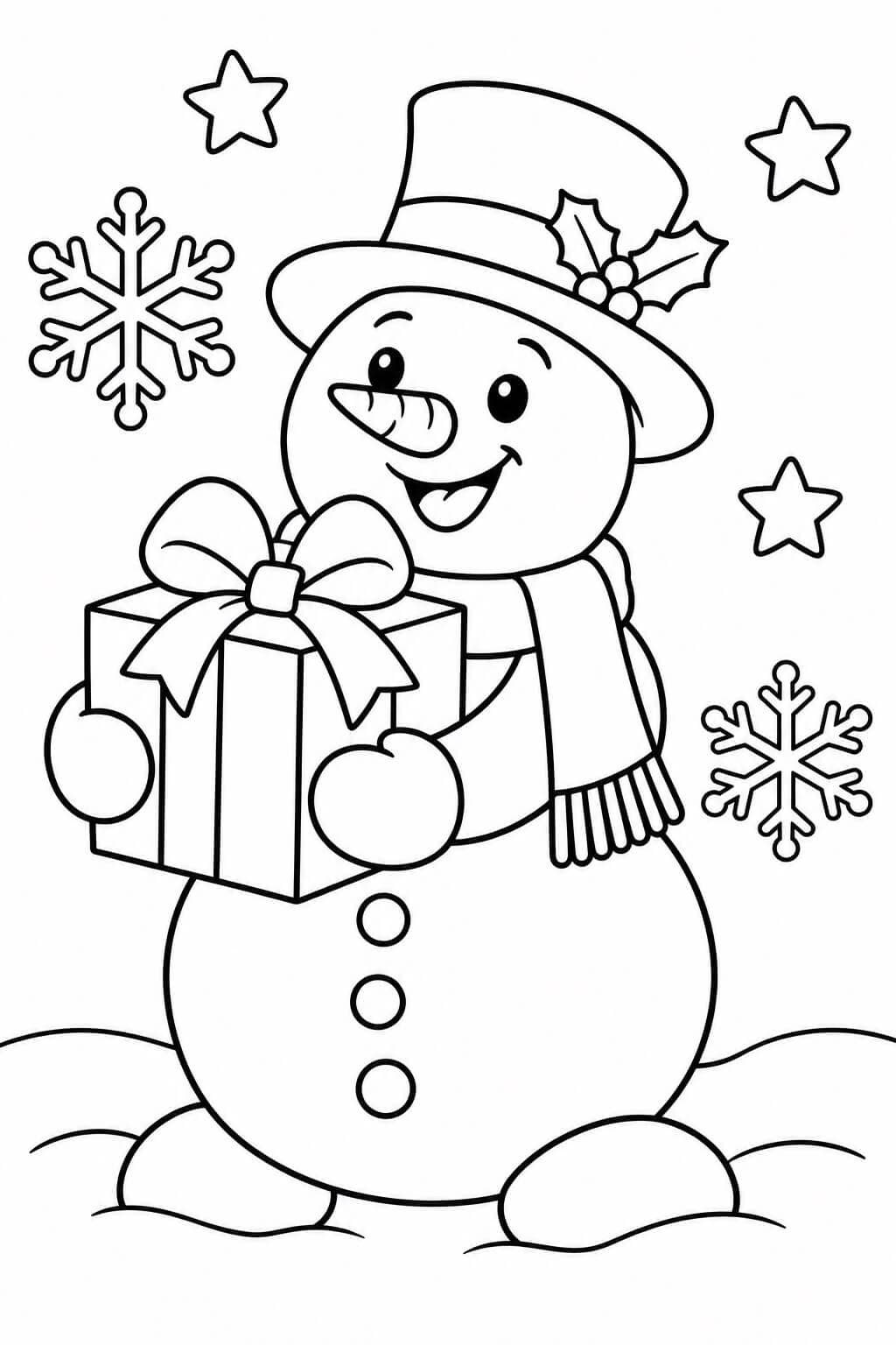 Boneco de neve com presente para colorir