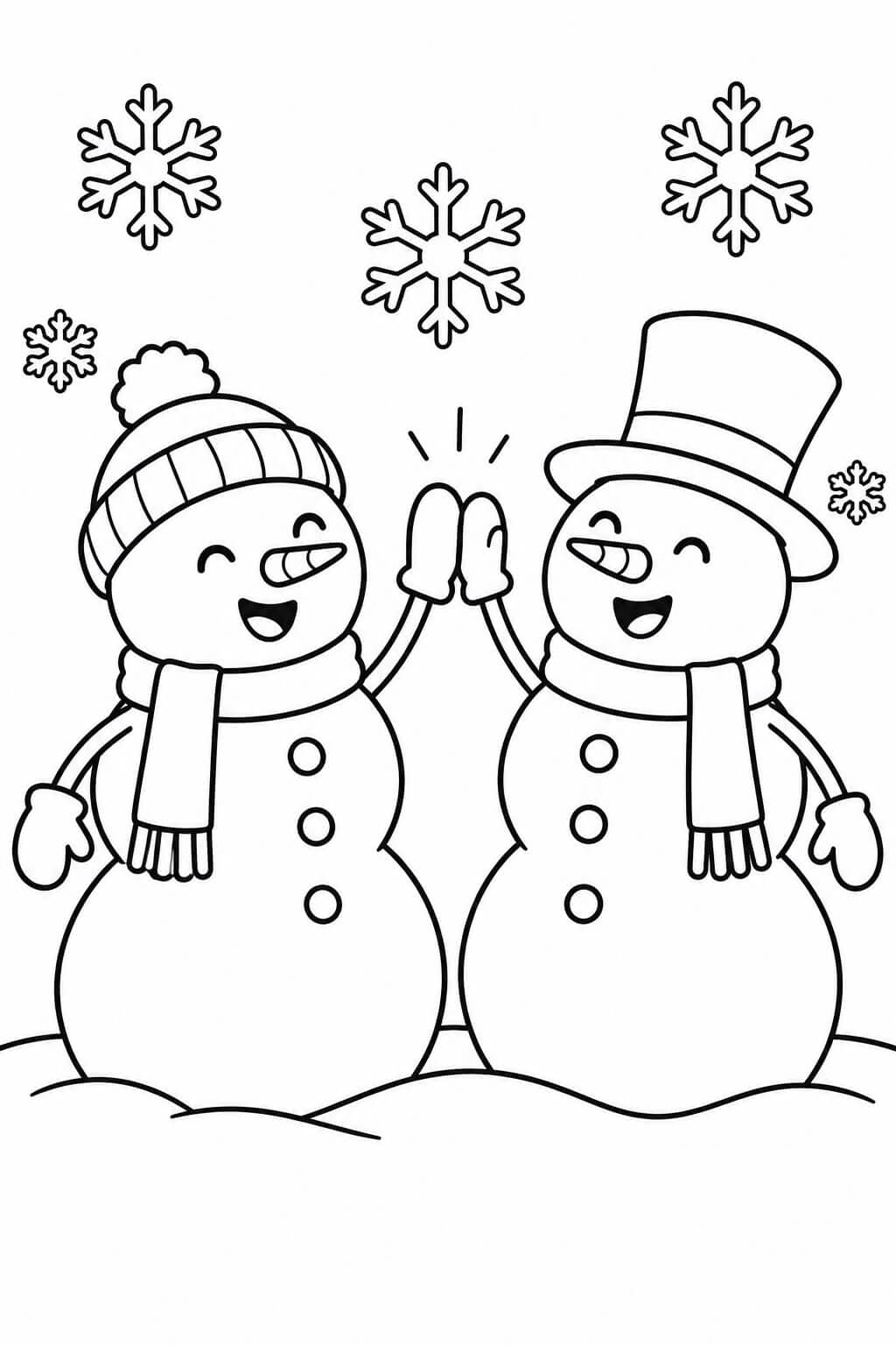 Bonecos de neve batendo as mãos para colorir