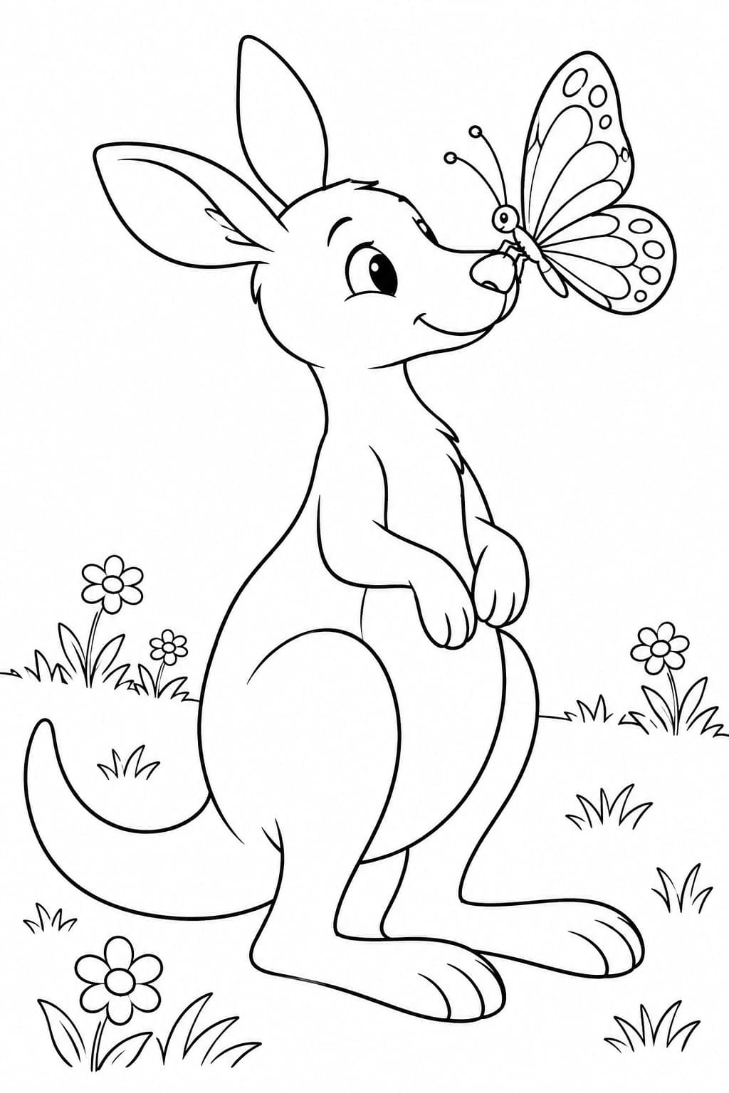 Canguru com borboleta para colorir