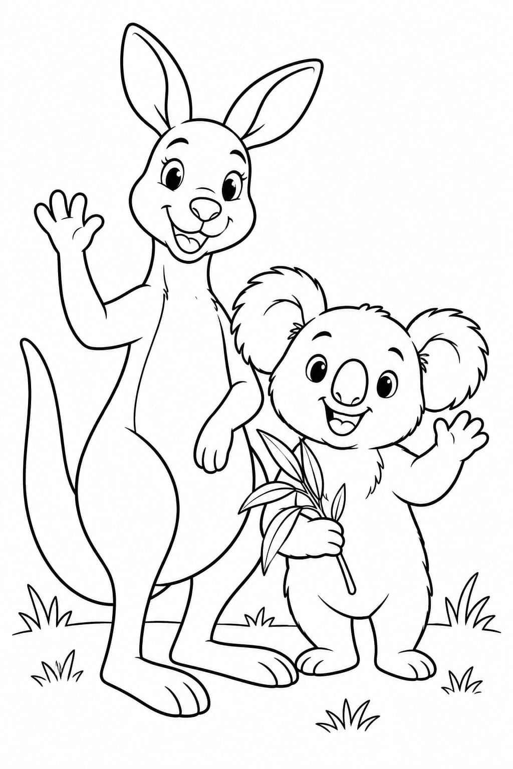 Canguru com coala para colorir