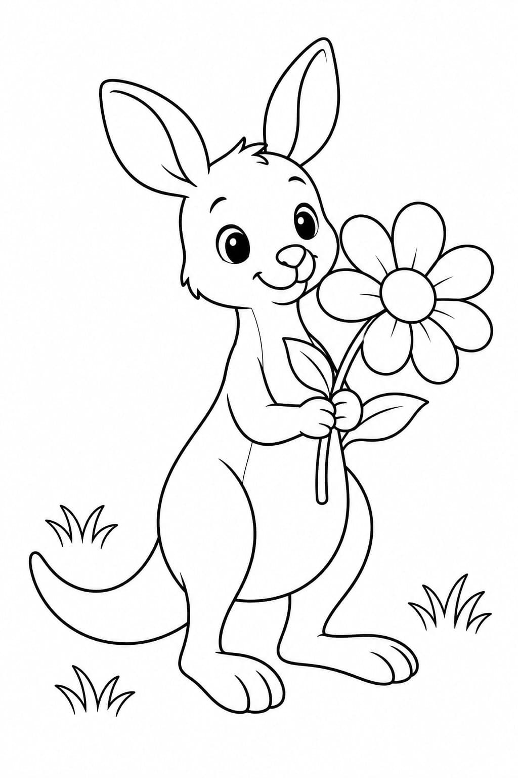 Canguru com flor para colorir