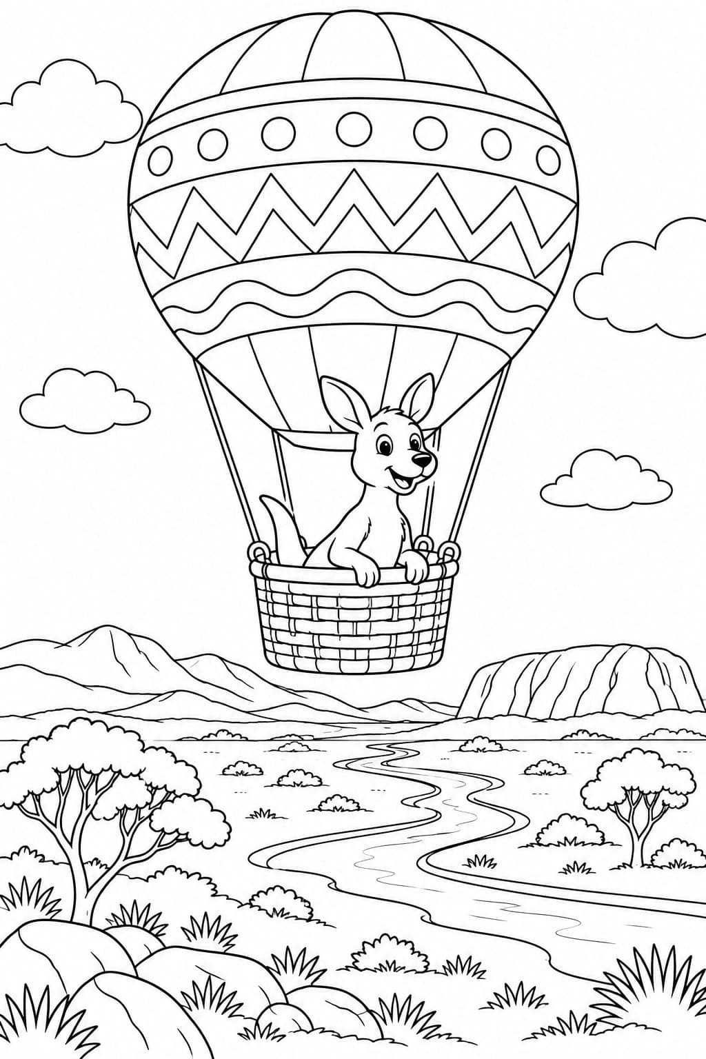 Canguru no balão para colorir