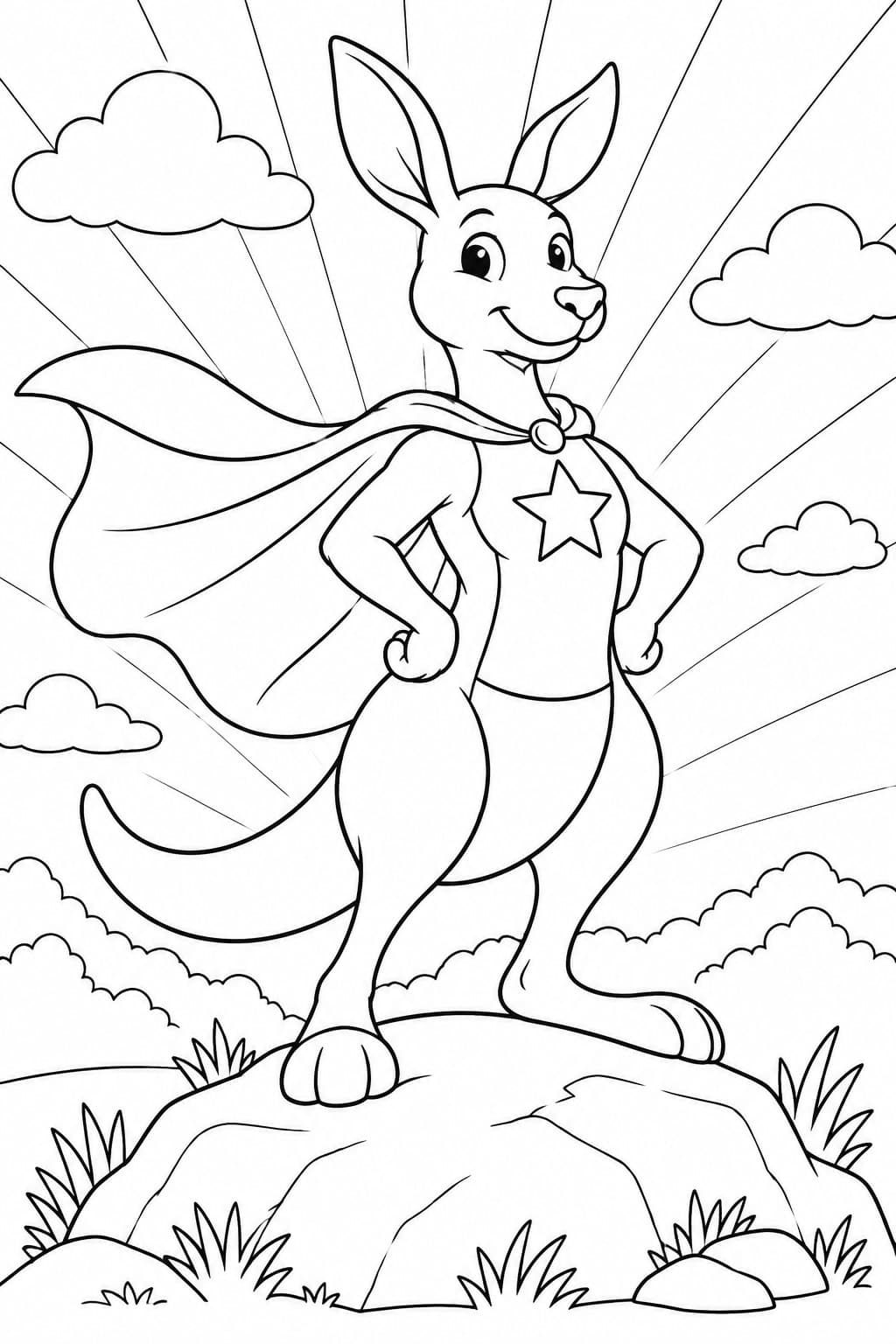Canguru super-herói para colorir